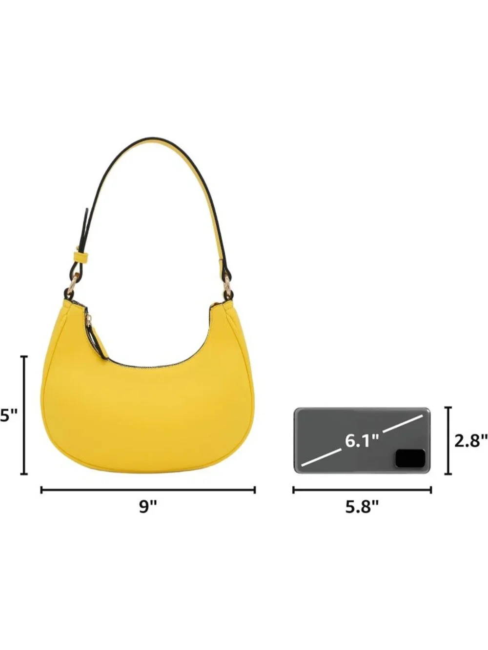 Women Yellow Small Crescent For Trendy Underarm Purse Zipper Shoulder Bag